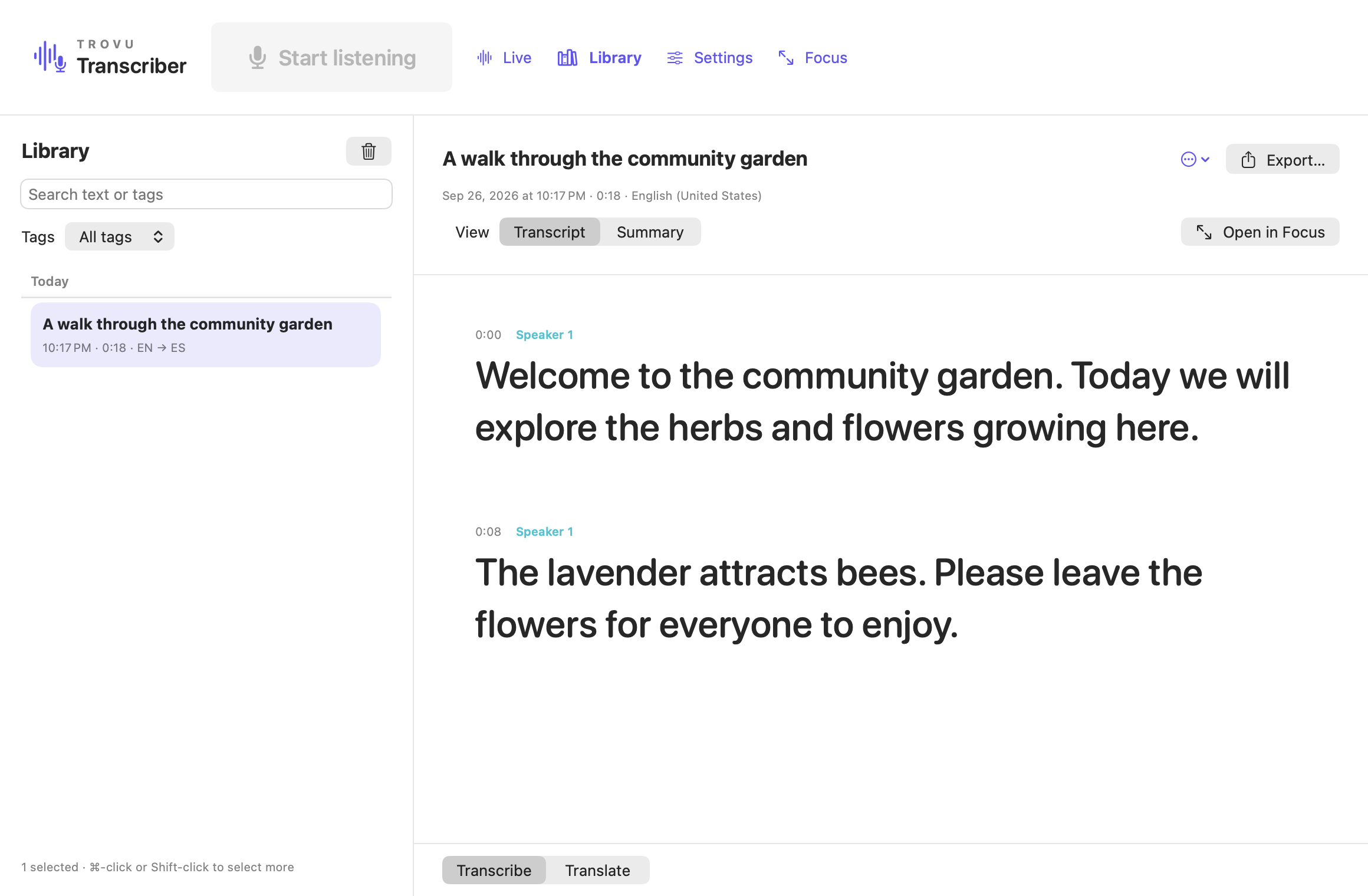 Library with saved sample session, search and tag filter