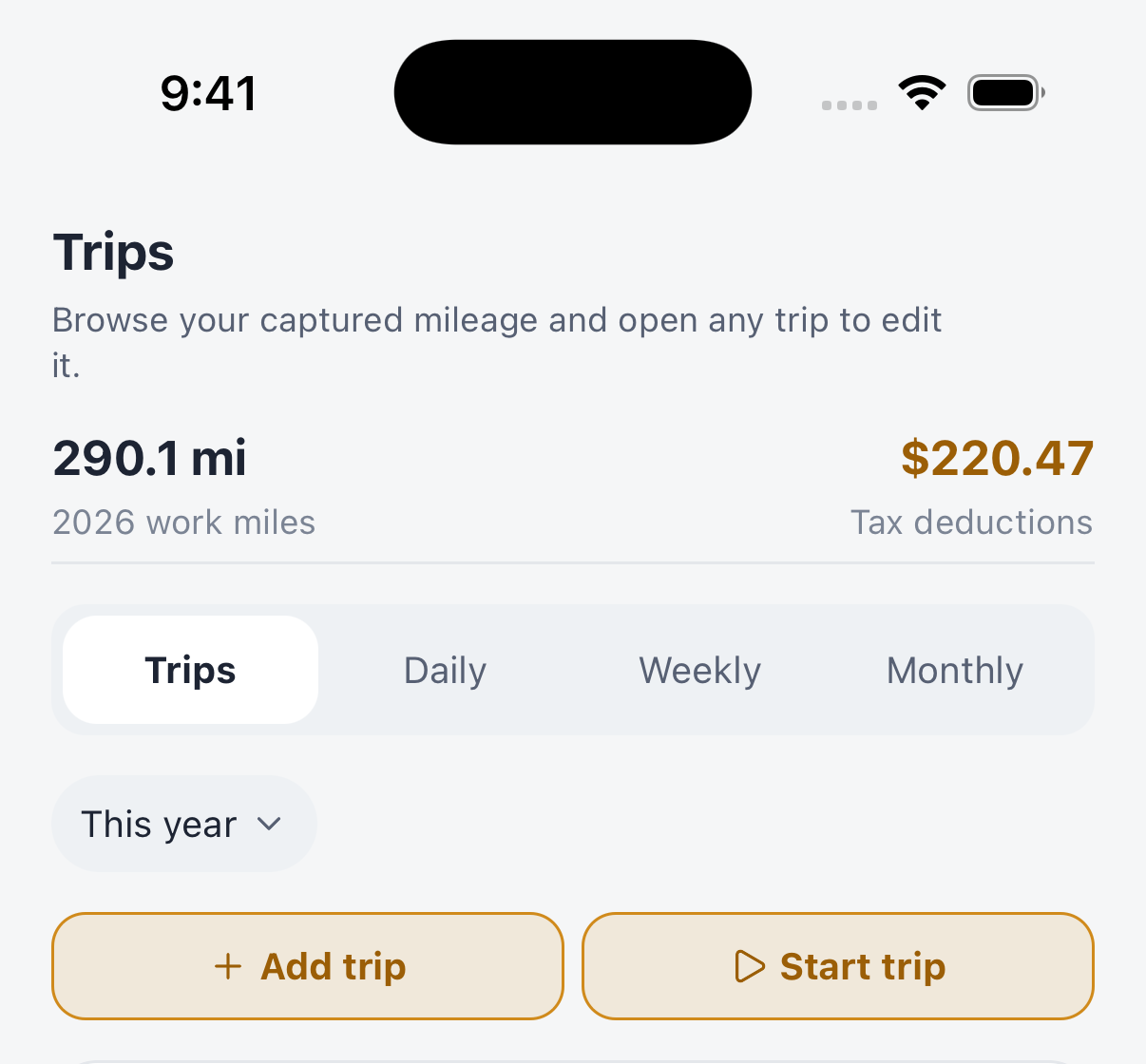 Trovu trips list
